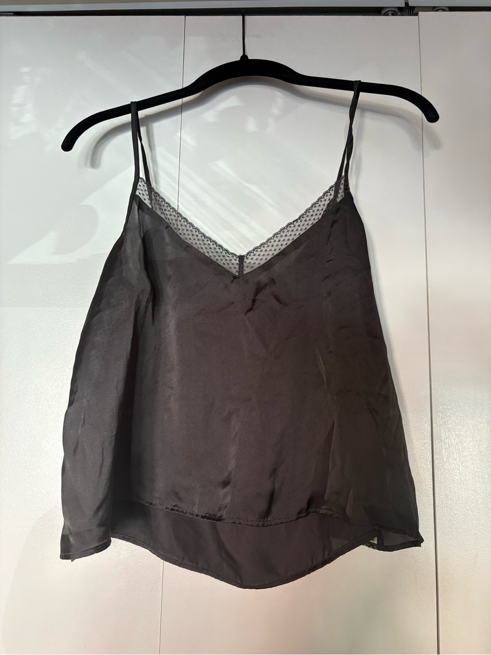 aerie Black Sheer Lace-Trim Cami Tank
